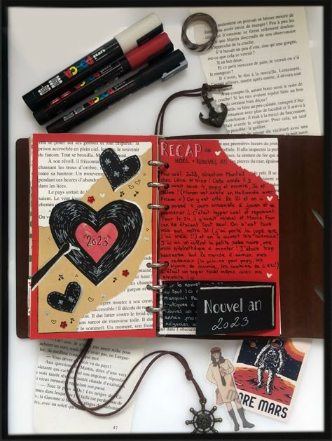 Red And Black Scrapbook Pages, Scarlet Letter Project Ideas, Scrapbooking Gift Ideas, Spotify Scrapbook Ideas, Red Drawings Aesthetic, Red Scrapbook Aesthetic, Diy Scrapbook Cover, Red Journal Ideas, Spotify Scrapbook