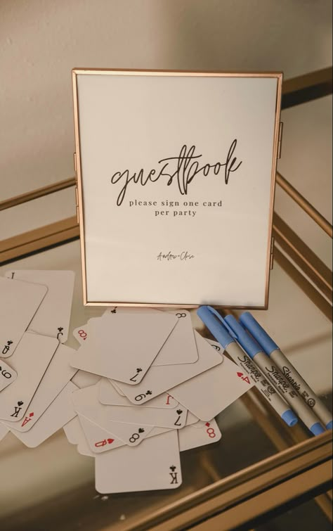 Wedding Guest Notes Ideas, Nontraditional Wedding Guest Book, Different Guest Book Ideas, Wedding Unique Guest Book, Card Game Wedding, Fun Wedding Add Ons, Unique Wedding Guestbooks Ideas, Unique Wedding Extras, Wedding Personal Touches Creative