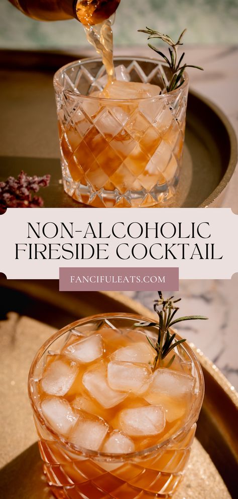 Non-Alcoholic Fireside Cocktail. Non Alcoholic Liquor, How To Make Bitters, Apple Cider Syrup, Bitters Recipe, Spiced Apple Cider, Non Alcoholic Cocktails, Alcoholic Cocktails, Rosemary Sprigs, 2022 Christmas