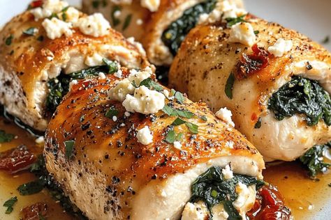 Savory Spinach And Feta Chicken Rolls, Spinach And Feta Stuffed Chicken Rolls, Chicken And Spinach Roll Ups, Spinach And Feta Chicken Roll Ups, Chicken Spinach And Feta Recipes, Chicken Stuffed With Spinach And Feta, Spinach Feta Rolls, Spinach Feta Chicken Rolls, Chicken Cutlets With Spinach