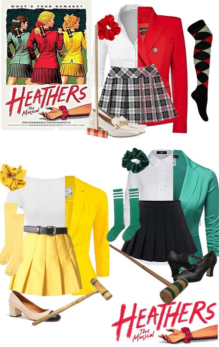 Heathers the musical costumes Outfit | ShopLook Heathers The Musical Halloween Costumes, Heathers The Musical Costume, The Heathers Halloween Costume, Musical Costumes Ideas, Heather Halloween Costume, Trio Outfit Ideas Aesthetic, Heathers Group Costume, Heathers The Musical Outfits, Heathers Halloween Costume Group