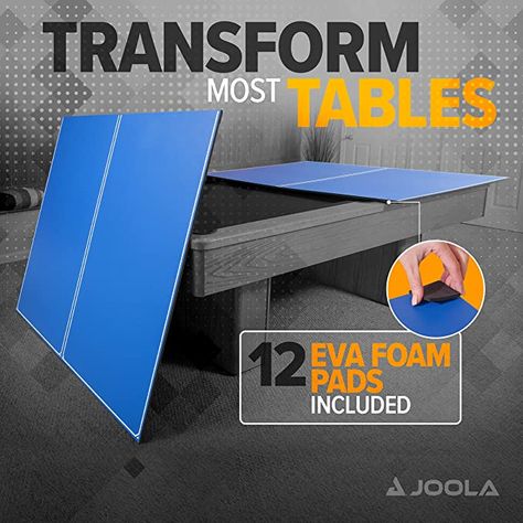 Transform your existing table into a ping pong table in seconds with the JOOLA 4-Piece Tetra Tennis Conversion Table Top. This convenient and easy-to-store table top is designed to fit most standard-sized tables and features a high-quality MDF surface that offers excellent ball bounce and consistent gameplay. The Tetra Tennis Conversion Table Top is perfect for players of all skill levels and is great for family game nights, parties, and more. Get ready to serve up some fun with JOOLA! Ping Pong Table Top, Table Tennis Conversion Top, Table Tennis Table, Tennis Table, Air Hockey, Pong Table, Outdoor Picnic Tables, Compact Storage, Pool Table