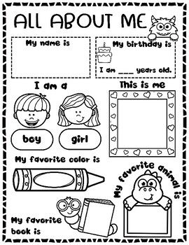 All About Me Worksheet | Back to School Activity | Kindergarten and First GradeThis "All About Me" worksheet is a perfect activity for the beginning of the school year, designed to help young students in Kindergarten and First Grade share fun facts about themselves. This printable, black-and-white worksheet encourages students to express their identity, favorite color, favorite animal, and more, fostering self-awareness and class community. Ideal for back-to-school icebreakers, this activity also provides teachers with a quick and engaging way to learn more about their students.Included are:1 "All About Me" worksheet in PDF formatBlack-and-white design for easy printing and coloringKey Features:Easy-to-use printable worksheetEngages students in a fun, creative activityHelps teachers get to About Me Worksheet, Me Preschool Theme, Me Worksheet, School Icebreakers, Class Community, Activity Kindergarten, Daycare Lesson Plans, All About Me Worksheet, Teachers Room