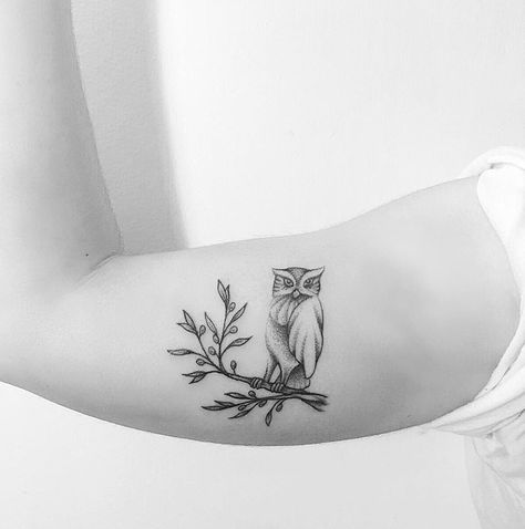 Bird Tattoo Barn Owl Tattoo, Owl Tattoo Sleeve, Pointillism Tattoo, Owl Tattoo Drawings, Cute Owl Tattoo, Tattoo Bird, Branch Tattoo, Owl Tattoo Design, Thigh Tattoos Women