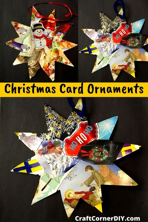 Not sure what to do with all of the Christmas cards? Learn how to turn Christmas cards into ornaments and thank you notes. This is a great Christmas craft to recycle Christmas cards. #Christmaskidscraft #ornamentkidscraft Easy Kids Christmas Crafts, Christmas Card Collage, Upcycle Christmas, Recycle Christmas Cards, Card Ornaments, Old Christmas Cards, Kids Christmas Crafts Easy, Upcycled Christmas, Kids Christmas Crafts