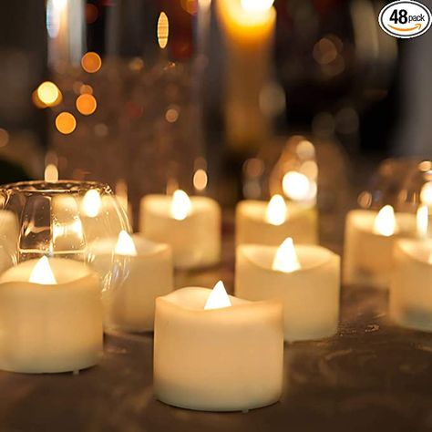 Amazon.com: Homemory 48-Pack Battery Tea Lights Bulk, Long-Lasting Tea Lights Battery Operated, Flameless Flickering Romantic Wedding Candles for Wedding Proposal Anniversary Holiday Decor, Dia 1-2/5'', H 1-1/4'' : Tools & Home Improvement Flameless Candles With Timer, Battery Tea Lights, Led Tea Light Candles, Fake Candles, Flameless Tea Lights, Novelty Candles, Bulk Candles, Flameless Led Candles, Led Tea Lights