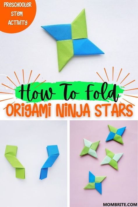 Have a young Ninjago or Naruto fan at home who would love to make his own origami ninja stars? Learn how to fold these origami ninja stars with your preschooler at home with the step-by-step instructions with pictures here for hours of fun! #indoorboredombusteres #howtomakeorigamininjastars Diy Ninja Party, Diy Ninja Stars How To Make, Ninja Printables Free, Diy Ninja Stars, Ninja Origami Stars, Oragami Ninja Star Easy, Ninja Training For Kids, Origami Birthday Party, Paper Ninja Stars Step By Step