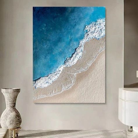 100% Painting Beach Waves Texture Art Design, Beach Art Work, Textured Art Beach, Painting Ocean, Texture Painting On Canvas, Painting Beach, Diy Canvas Wall Art, Painting Art Lesson, Textured Canvas Art