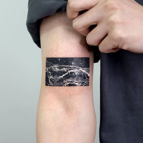 STUDIOBYSOL_SIGAK on Instagram: “🌌🌊🌌 . *cover up* . #시각타투 #sigaktattoo” Panel Tattoos, Tatuaje Cover Up, Square Tattoo, Best Cover Up Tattoos, Armband Tattoo Design, Flame Tattoos, Galaxy Tattoo, Instagram Cover, Up Tattoo