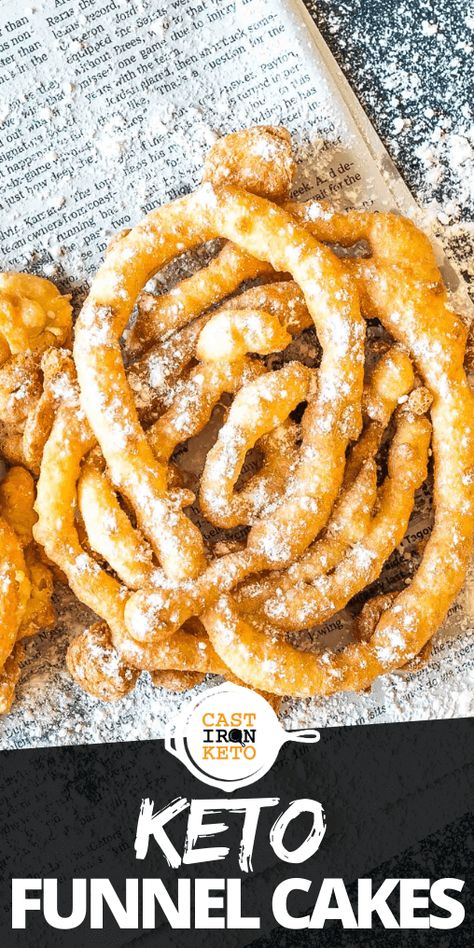 This Easy Keto Funnel Cake will bring back memories of country fairs and childhood. This tasty low-carb dessert is just a few minutes and some hot oil away! #Sweet #gameday Keto Funnel Cake Recipe, Keto Fair Food, Keto Caramel Cake, Keto Funnel Cake, Keto Cakes, Funnel Cake Recipe, Funnel Cakes, Medicine Tips, Fair Food