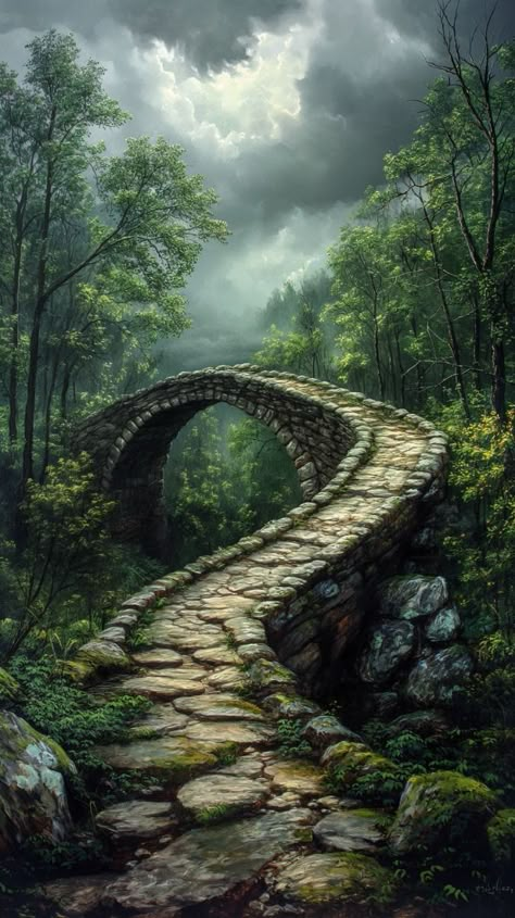 Mystic Pictures, Fantasy Road, Dream Scapes, Wonderland Landscape, Bridge Illustration, Abstract Art Images, Mystical Places, Dreamy Landscapes, Fantasy Forest