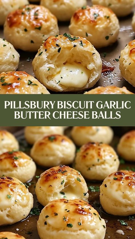 Buttery, cheesy, and oh-so-delicious—Pillsbury Biscuit Garlic Butter Cheese Balls are the perfect cheesy delight for any occasion! 🧀🧄🍞 #GarlicButterCheeseBalls #CheesyGoodness #PillsburyPerfection #CheeseLovers #GarlicDelight #BiscuitBites #ButteryGoodness #PartyTreats #SnackTimeFavorites #CheeseExplosion Pillsbury Biscuit Garlic Butter Cheese Balls, Cheese Dough Balls, Breaded Cheese Balls, Appetizers With Biscuits, Philsbury Biscuit Ideas, Pillsbury Recipes Dinner, Garlic Cheese Knots, Garlic Cheese Balls, Cheese Knots