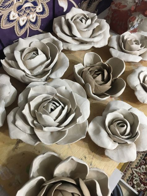 Ceramic Roses Clay, Gcse Clay Project, Rose Clay Art, Rose Ceramics, Clay Roses, Ceramic Rose, Rose Pottery, Clay Rose, Flower Clay