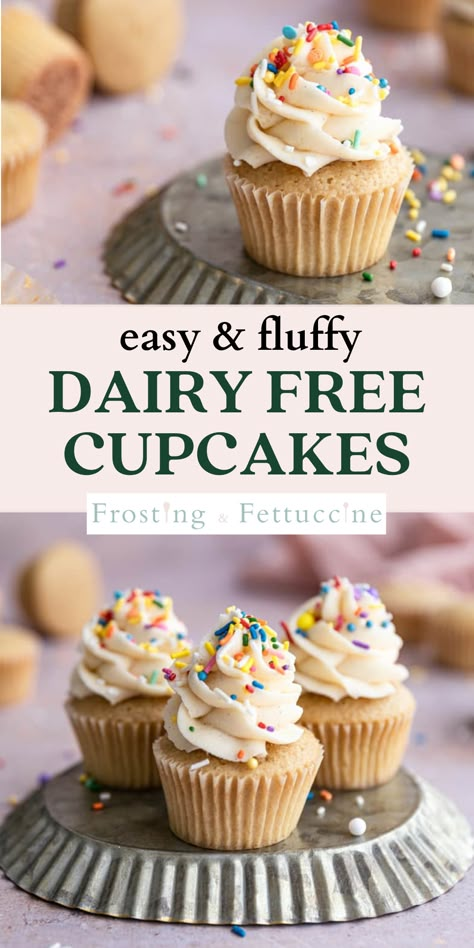 Dairy Free Cupcake Recipe, Dairy Free Buttercream Frosting, Dairy Free Vanilla Cake, Egg Free Cupcakes, Dairy Free Buttercream, Dairy Free Cake Recipe, Dairy Free Cupcakes, Dairy Free Frosting, Dairy Free Baking