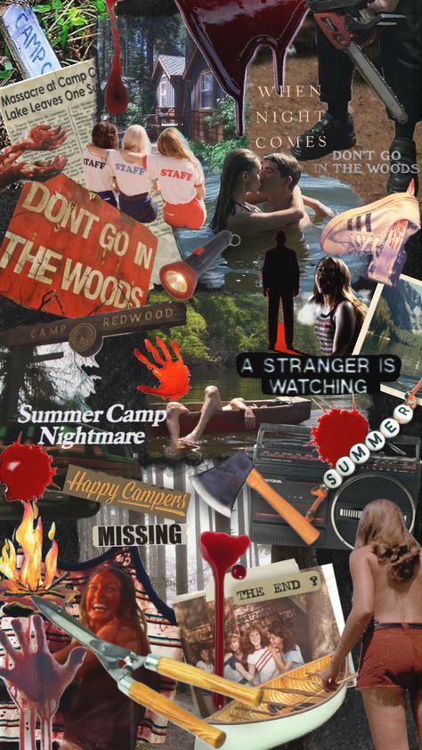 Summer Camp Nightmare 🏕️ 🩸 🔪 🛶 #slashersummer #slasherfilms #slashermovies #fyp Shuffles Summer, Summer Camp Aesthetic, Camping Invitations, Americana Aesthetic, Halloween Wallpaper Iphone Backgrounds, Sleepaway Camp, Horror Party, Slasher Film, Movie Birthday