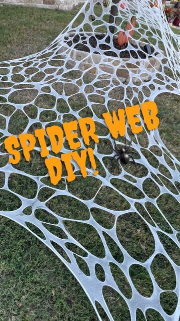 Cheese Cloth Spider Web, Spider Web Ideas For Halloween, Beef Netting Spider Web Diy, Beef Netting Spider Web, Preserving Spider Web, Trashbag Spiderweb Tutorial, Spooky September, Diy Large Outdoor Spider Web, Spiderweb Tunnel