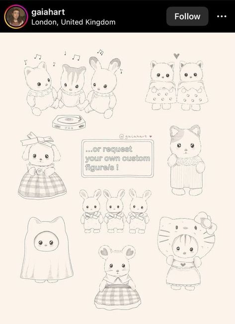 Calico Critter Drawing, Sylvanian Families Tattoo, Calico Critters Drawing, Calico Critters Tattoo, Calico Critter Tattoo, Cherub Tattoos, Soft Tattoo, Minimal Tattoo Ideas, Family Sketch