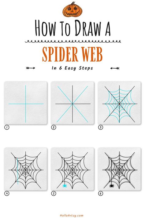 Draw simple spider web for beginners. Designed for kids who desire to learn how to draw! Follow along with each illustration to create an easy spider web drawing. Want to see the full drawing tutorial with a PRINTABLE GUIDE? It's completely free. CLICK THE PIN to SEE!!! Spider Web Drawing Easy, Easy Spiderweb Drawing, Spider Web Drawing Tutorial, How To Make A Spider Web In Sketchbook, Spider Guided Drawing, Spider Web Drawing, Easy Halloween Drawings, Spider Drawing, Halloween Drawings