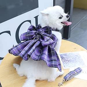 Dog Harness and Leash Set, Cute Bow Tie Plaid Harnesses for Puppy Cat, Adjustable Pet Kitties Vest, Breathable Harness Traction Rope for Boy Girl Small Animal(Skirt Purple,M for 5.5-8.8lbs Dog) Dog Dress Pattern, Pets Clothes, Dogs Ideas, Dog Sewing Patterns, Dog Sewing, Dog Harness Dress, Harness Dress, Bow Skirt, Pet Dress