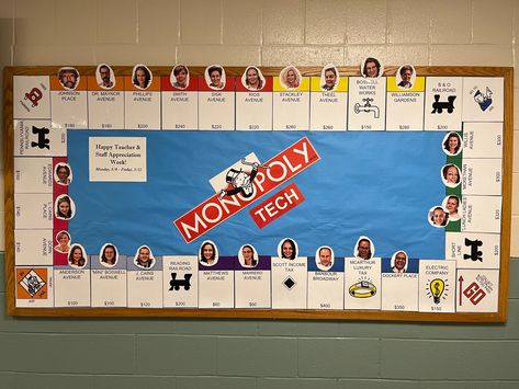 Res Life Bulletin Boards, School Year Themes, Ra Boards, Res Life, Career Day, Monopoly Board, School Bulletin Boards, Staff Appreciation, Sophomore Year