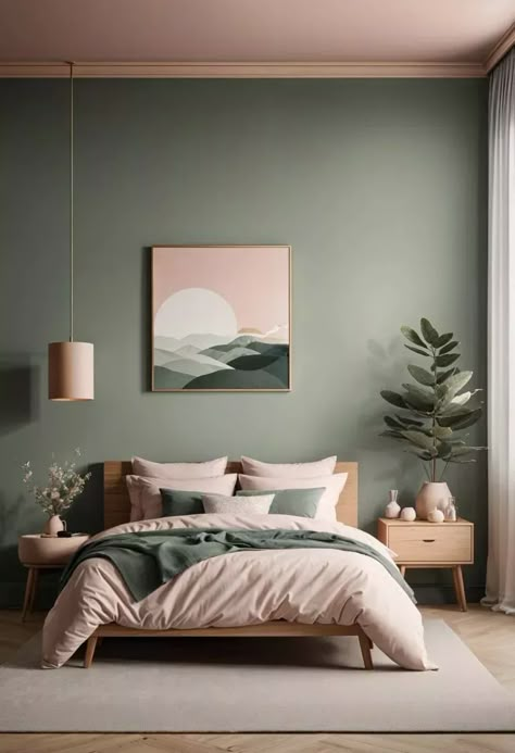 Sage Wall Bedroom, Green And Blush Bedroom, Blush Bedroom Ideas, Sage Green And Blush Bedroom, Cozy Bedroom Lighting, Sage Bedroom, Blush Bedroom, Modern Bedroom Lighting, Bedroom Stuff