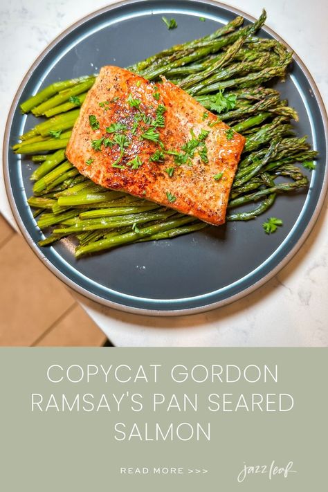 Copycat Gordon Ramsay's Pan Seared Salmon — Jazz Leaf Gordon Ramsay Salmon, Healthy Hot Dog, Seared Salmon Recipes, Salmon Recipes Pan Seared, Low Carb Noodles, Pesto Salmon, Pan Fried Salmon, Lemon Salmon, Fried Salmon