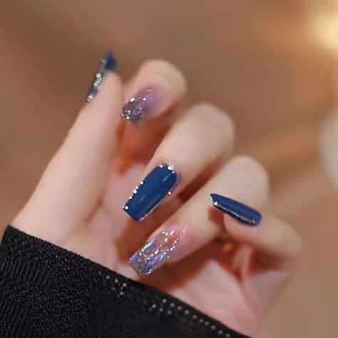 Dark Blue Korean Nails, Dark Blue Douyin Nails, Elegant Touch Nails, Quick Nail Art, Better Lifestyle, Art Deco Nails, Asian Nails, Beauty Nails Design, Pretty Gel Nails