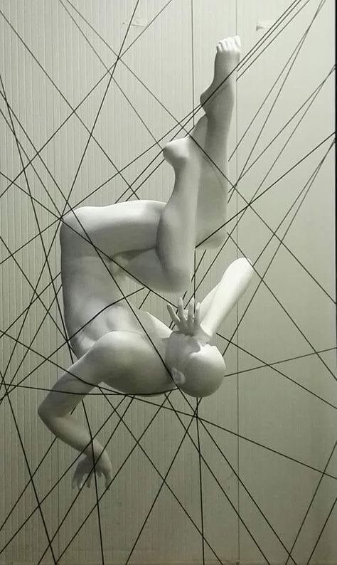 Person Hanging From Rope Drawing, Strings Photography, Ropes Aesthetic, Rope Installation, Anatomical Study, Rope Sculpture, Suspended Art, Rope Drawing, Jessica Drew