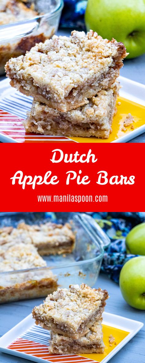 All the flavors of your favorite apple pie and the delicious Dutch-style crumb topping make these bar cookies exceptionally yummy! Easy to make as well – Dutch Apple Pie Bars! Dutch Apple Pie Bars, Dutch Apple Pie, Apple Pie Bars, Berry Recipes, Dutch Apple, Dutch Style, Vegetarian Desserts, Holiday Pies, Dessert Bites