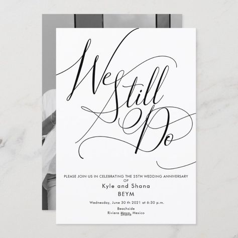 Anniversary Brunch, Vow Renewal Wedding, 25th Wedding Anniversary Party, 25 Anniversary, 25 Year Anniversary, Renewal Wedding, Black And White Typography, Wedding Anniversary Photos, Anniversary Invitation