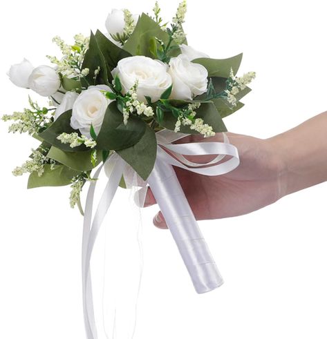 Artificial Bridal Bouquets, Hands Holding Flowers, Elegant Wedding Bouquets, White Rose Flower, Rose Wedding Bouquet, Wedding Party Supplies, Wedding Props, Wedding Bridal Bouquets, Silk Roses