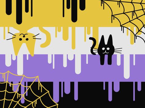 Spooky Pride Flags, Halloween Pride Flags, Enby Flag, Nonbinary Wallpaper, Nonbinary Art, Addams Family Musical, Nonbinary Flag, Pride Stuff, Trans Art