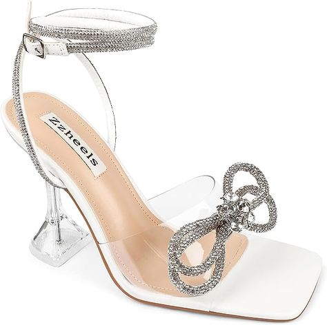 Shoes For Party, Amazon Shoes, Wedding Shopping, Square Toe Shoes, Cinderella Shoes, Crystal Sandals, Bridal Heels, Slingback Heels, Silver Heels