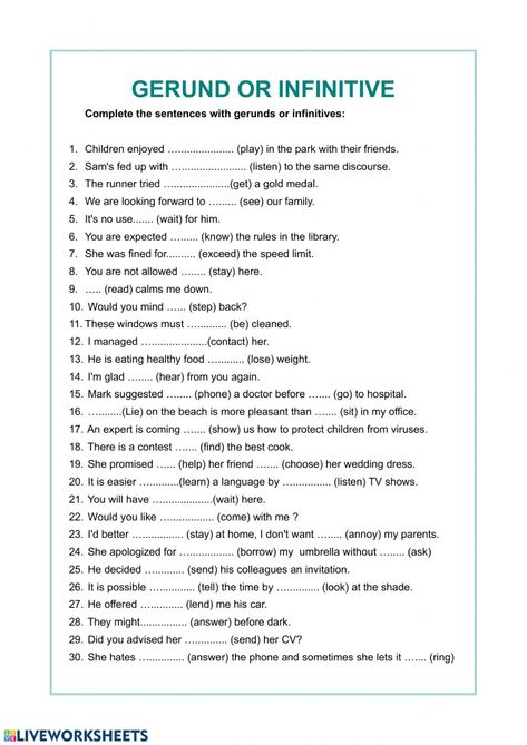 Finite And Non Finite Verbs Worksheet, Gerund And Infinitive Worksheets, Gerunds Worksheet, Gerund Exercises, Infinitive Worksheet, Gerunds And Infinitives, Eng Grammar, Frozen Poster, Esl Grammar