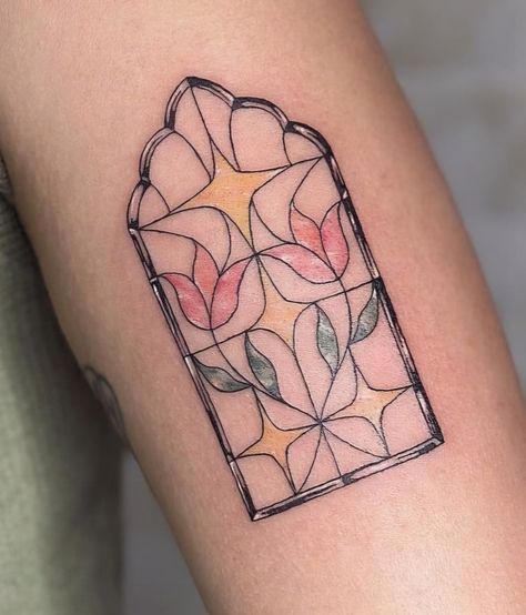 Stained Glass Window Tattoo Ideas, Rectangle Frame Tattoo, Stainglass Tattoos, Stained Glass Tattoo Black And White, Photo Frame Tattoo, Stain Glass Window Tattoo, Window Tattoo Simple, Stained Glass Tattoo Ideas, Stain Glass Tattoo