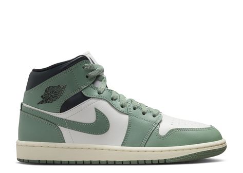 Wmns Jordan 1 Mid 'Jade Smoke' - Air Jordan - BQ6472 130 - sail/anthracite/jade smoke | Flight Club Jordans Green, Shoe References, Jordan 1 Green, Nike Shoes Women Fashion, Pretty Sneakers, Preppy Gifts, Fancy Heels, Jordan Shoes Girls, Pretty Shoes Sneakers