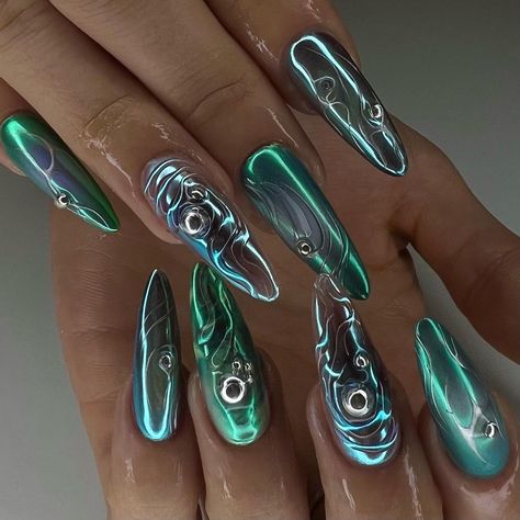 Alien Nails, Green Electric, Nail Techniques, Grunge Nails, Get Nails, Nail Art Ideas, Fire Nails, Creative Nails, Green Nails