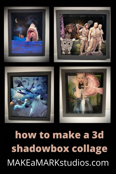 3d Collage Art Ideas, 3d Collage Ideas, 3d Art Projects For Elementary Students, How To Make A Collage, Shadow Box Collage, 3d Collage Art, Shadowbox Art, 3d Art Projects, 3d Collage