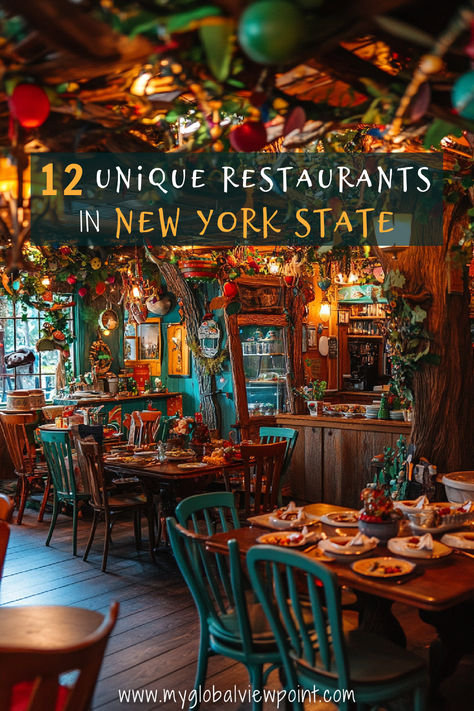 A cozy, eclectic restaurant filled with vibrant colors, quirky decor, and whimsical details that create a warm and inviting atmosphere, one of the best restaurants in NY state. Unique Dining Experience Restaurant, New York Food Restaurants, New York Restaurants Aesthetic, Restaurants New York, Food New York, Eclectic Restaurant, New York Eats, Restaurants Nyc, Schenectady New York