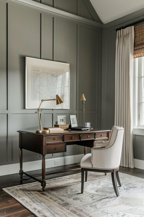 Greige Home Office, Country House Office, Home Office With Black Desk, Ranch Office, Neutral Home Office, Eclectic Home Office, Flex Room Ideas, Immigration Office, Brooklyn House