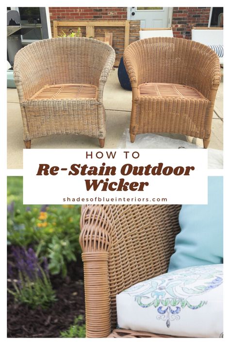 Get your outdoor wicker or woven furntiure reader for summer again! Learn how to give new life to older, faded wicker furniture by staining it! I’m sharing the products and method I use including a video tutorial. #outdoorfurniture #wicker Boho Wicker Decor, Wicker Furniture Makeover, Painting Wicker Furniture, Upcycled Decor, Patio Furniture Makeover, Treasure Maker, Enclosed Porch, Lloyd Loom, Painted Wicker