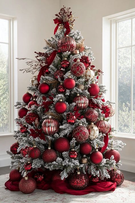 29 Red and Gold Christmas Tree Masterpieces (That Will Make Your Holiday Dreams Come True) - homeideashub.com Festive Meals, Red And Gold Christmas, Red And Gold Christmas Tree, Christmas Tree Decor Ideas, Silver Christmas Decorations, Tree Decor Ideas, Cozy Christmas Decor, Creative Christmas Trees, Christmas Tree Decorations Diy