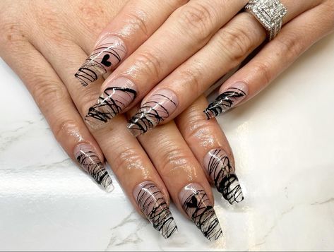 Black And Clear Nail Designs, Black Nails With Spider Gel, Clear Black Nails, Transparent Black Nails, Spider Gel Nails, Nails Spider, Clear Nail Designs, Spider Gel, Fall Nail Art Designs