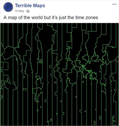 A Map Of The World But It’s Just The Time Zones. This one's actually really cool. Cool Maps, Capital Cities, Amazing Maps, Unique Maps, Mountain Ranges, My Precious, Time Zone, Time Zones, The More You Know