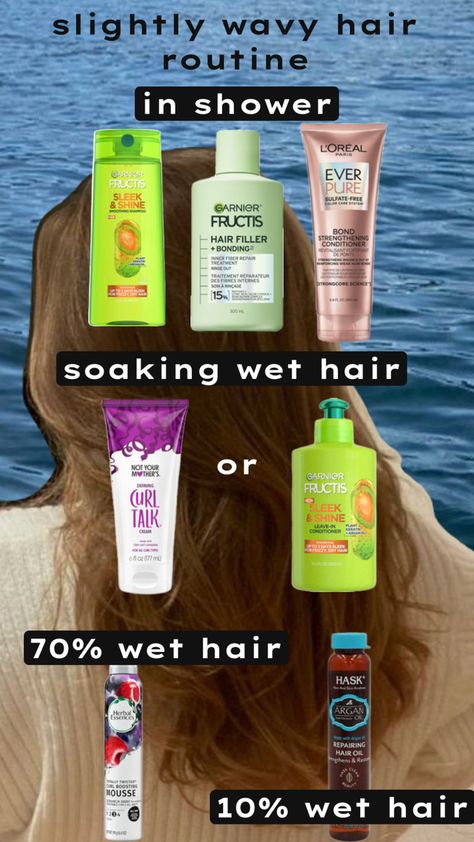 slightly wavy hair routine frizzy irish waves Wavy Hair Product Order, Irish Waves Hair, Frizzy Wavy Hair Routine, Wavy Frizzy Hair Routine, Drugstore Wavy Hair Products, Wavy Hair Routine Without Diffuser, Wavy Frizzy Hairstyles, Wavy Hair Routine Products, Hair Care For Wavy Hair