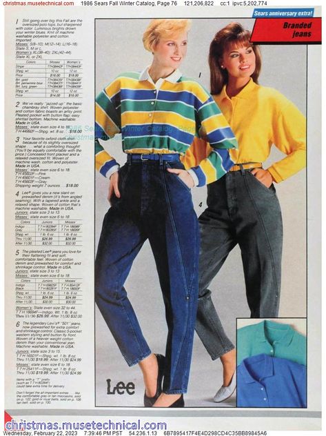 1986 Sears Fall Winter Catalog, Page 76 - Catalogs & Wishbooks 1989 Clothes, Fall Fashion Jeans, Teen Fashion Winter, 80s Inspired Outfits, 1980s Fashion Trends, 1980 Fashion, 1980’s Fashion, 90s Fashion Women, Old School Fashion