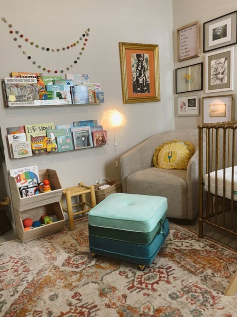 Bookish Nursery, Rental Friendly Nursery Ideas, Bookworm Nursery, Rental Friendly Nursery, Books Nursery Theme, Library Themed Nursery, Book Theme Nursery, Book Nursery Theme, Nursery Story Book Theme