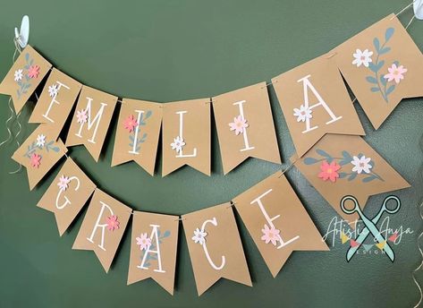 Baby Name Banners, Boho Wildflower, Wildflower Baby Shower, Chic Baby Shower, Name Banner, Name Banners, Baby Shower Banner, Photo Booth Props, Jute Twine