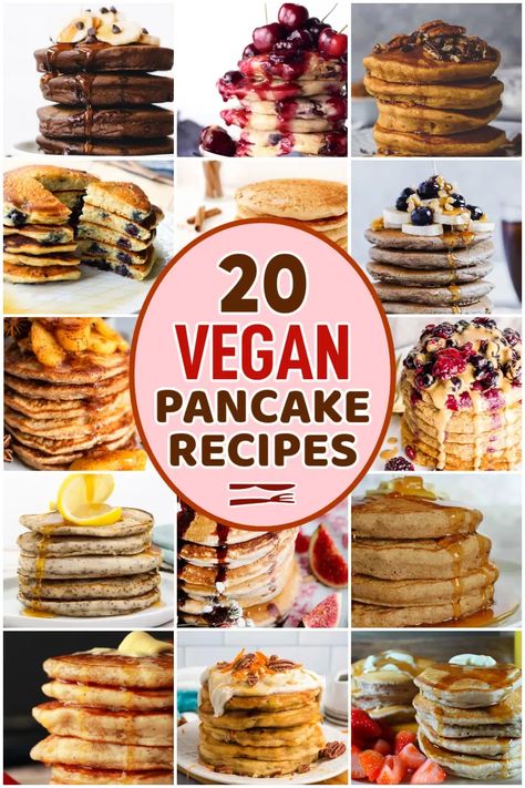 20 Amazing Vegan Pancake Recipes to Dive Into! Vegan Chocolate Chip Pancakes, Healthy Vegan Pancakes, Vegan Pancake Recipe, Vegan Pumpkin Pancakes, Vegan Pancake, Lemon Poppyseed Pancakes, Vegan Pancake Recipes, Vegetarian Sweets, Peanut Butter Crunch