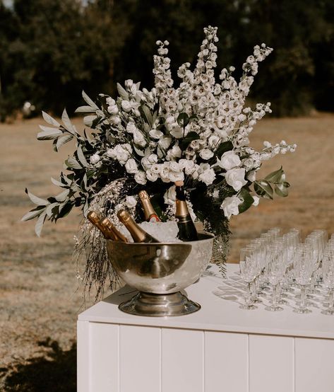 Bar Arrangement, Bucket Wedding, Champagne Table, Wedding Brunch Reception, Classic Romantic Wedding, Champagne Bucket, Hill Country Wedding, Table Arrangement, Brunch Wedding